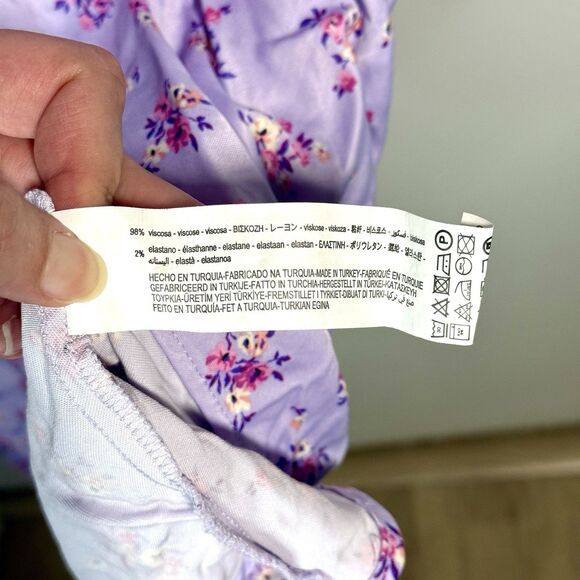 NWOT Zara Satin Purple Floral Print Low Back Tie Waist French Belle Slip Dress M - Picture 6 of 7